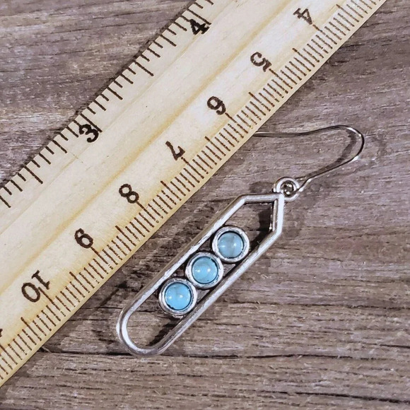 Modernist Geometric Turquoise Blue Stone Silver Necklace Earrings Jewelry Set - Picture 15 of 16